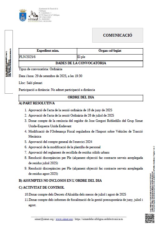 convocatoria ple 29.09.25